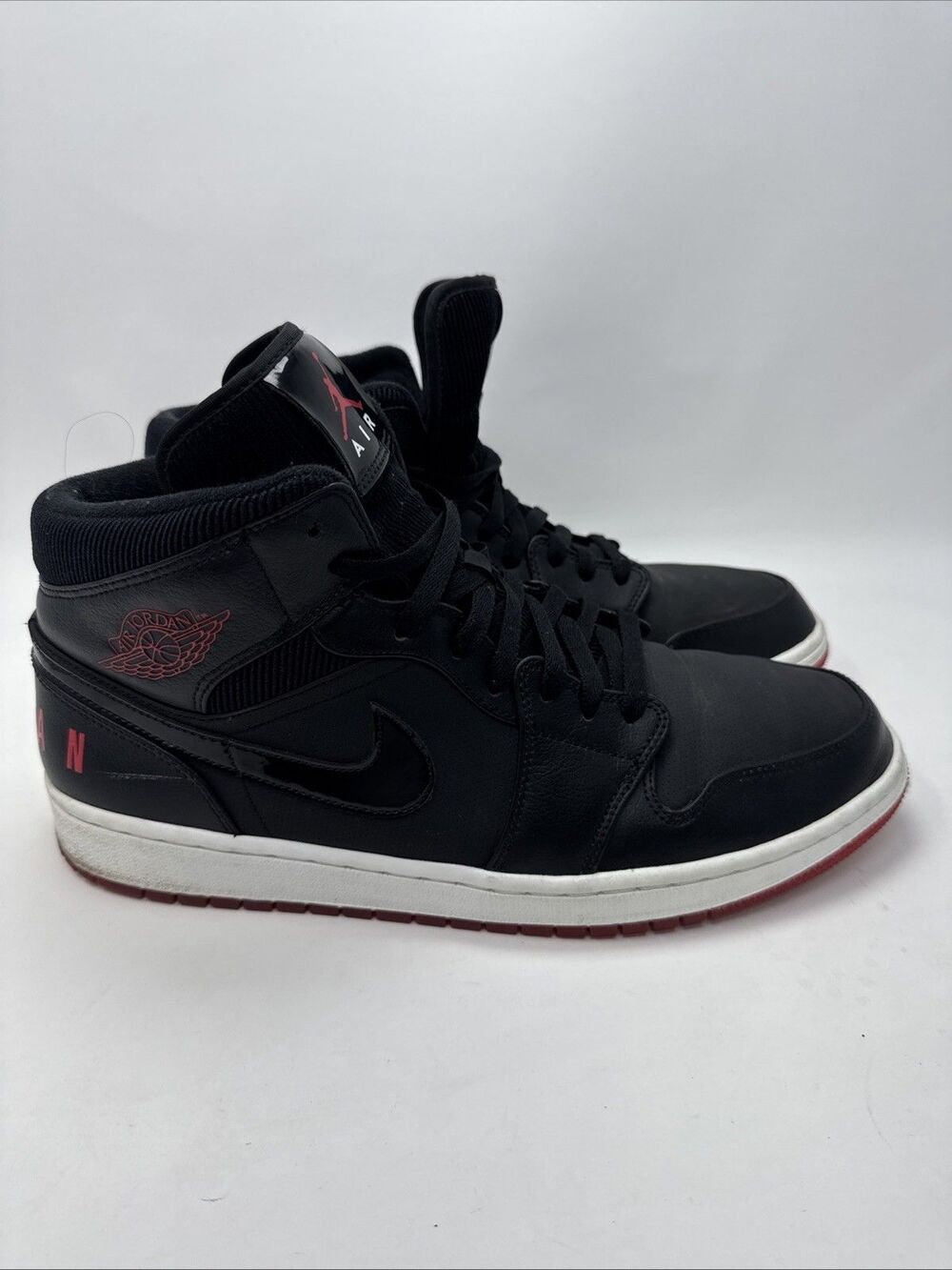 Nike Air Jordan 1 Mid Black Red Men's 13 Basketball Shoes BQ6578-001